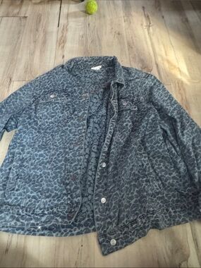 Leopard Print Denim Jacket - Blue